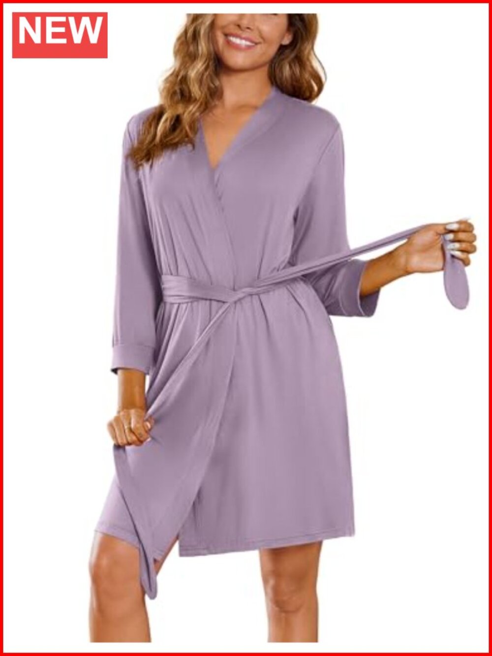 Ekouaer Women's Robe Soft Lightweight 3/4 Sleeve Knit Bathrobe with Pockets